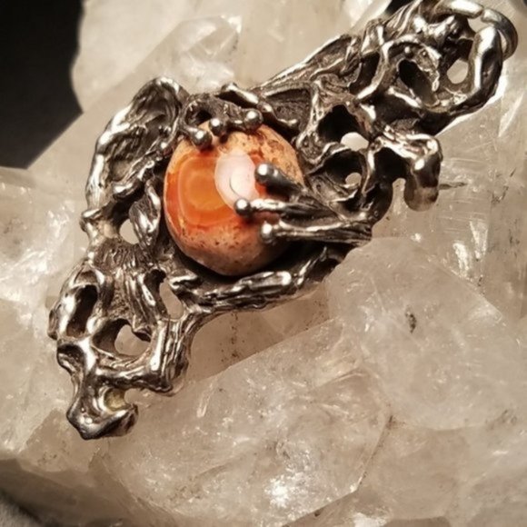 OOAK Sterling Mexican Fire Opal Pendant Artisan - Picture 3 of 5